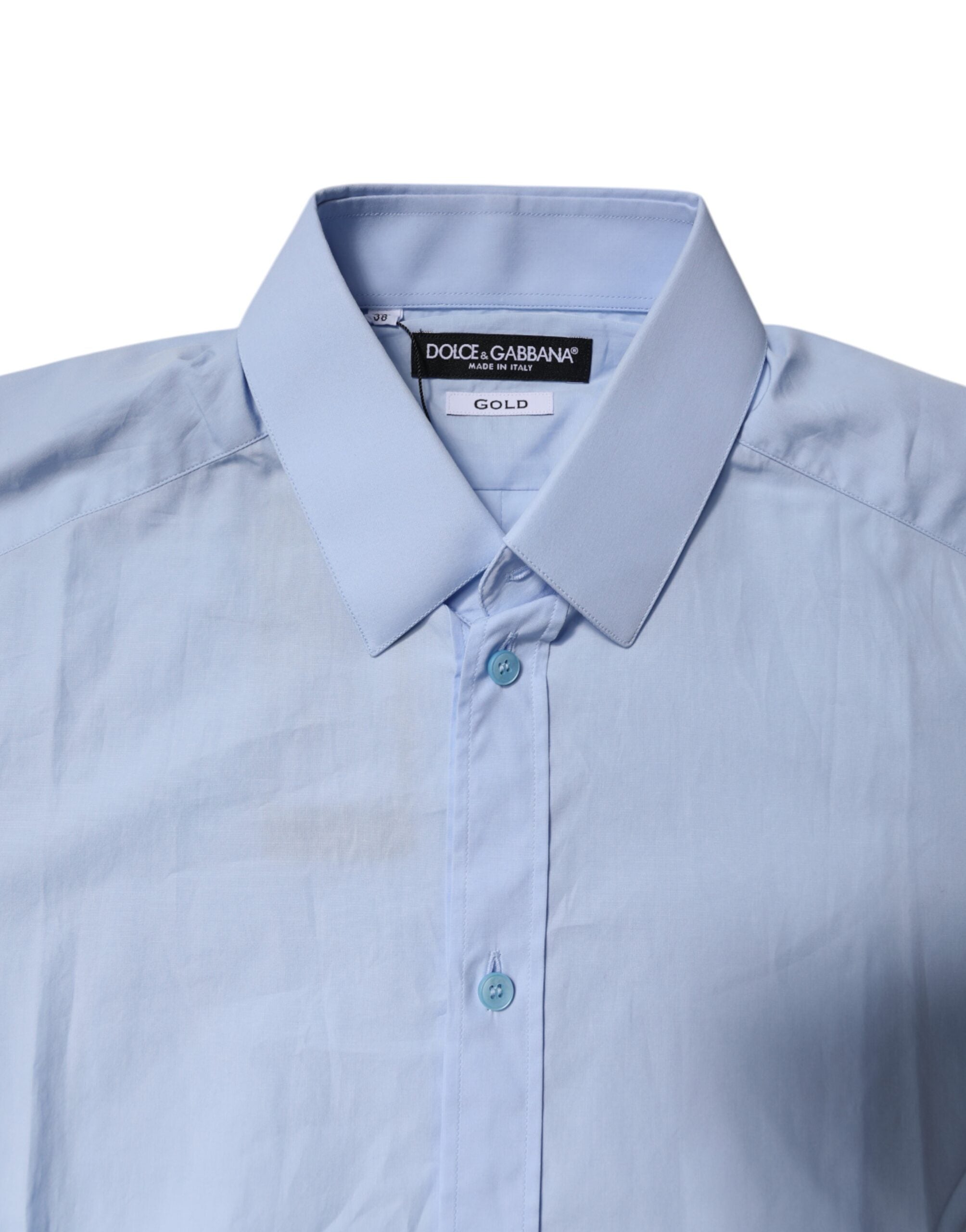 Dolce & Gabbana Light Blue Cotton Dress GOLD Formal Shirt